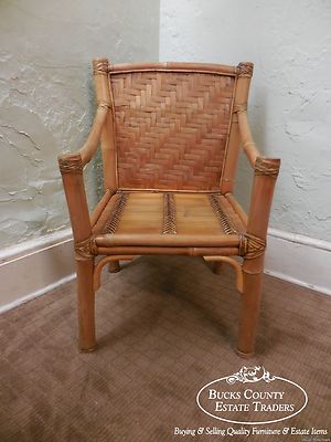 Vintage Set of 4 Heavy Genuine Bamboo Arm Chairs