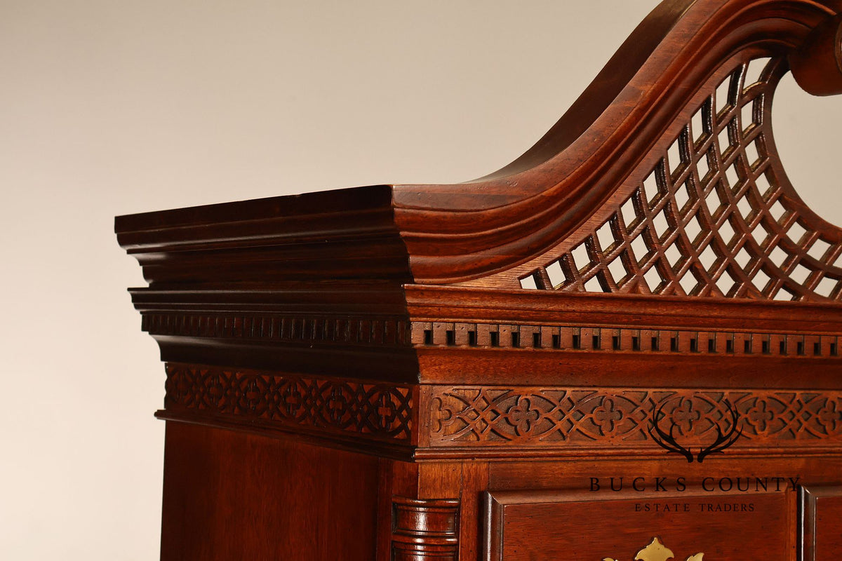American Drew Traditional Chippendale Style Mahogany Highboy Chest on Chest Tall Dresser
