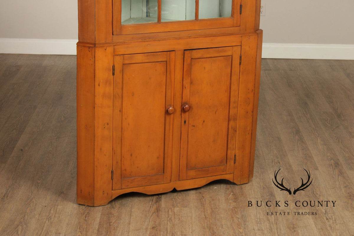Antique Farmhouse Poplar Twelve-Pane Corner Cabinet