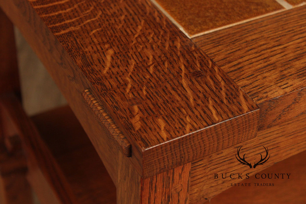 Stickley Mission Collection Pair Of Oak Tile Top End Tables