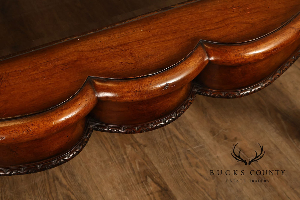 Mediterranean Style Carved Wood And Glass Square Coffee Table