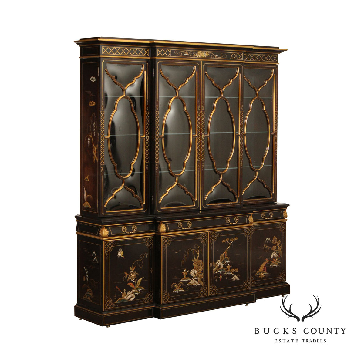 Karges Chinoiserie Decorated Breakfront China Display Cabinet