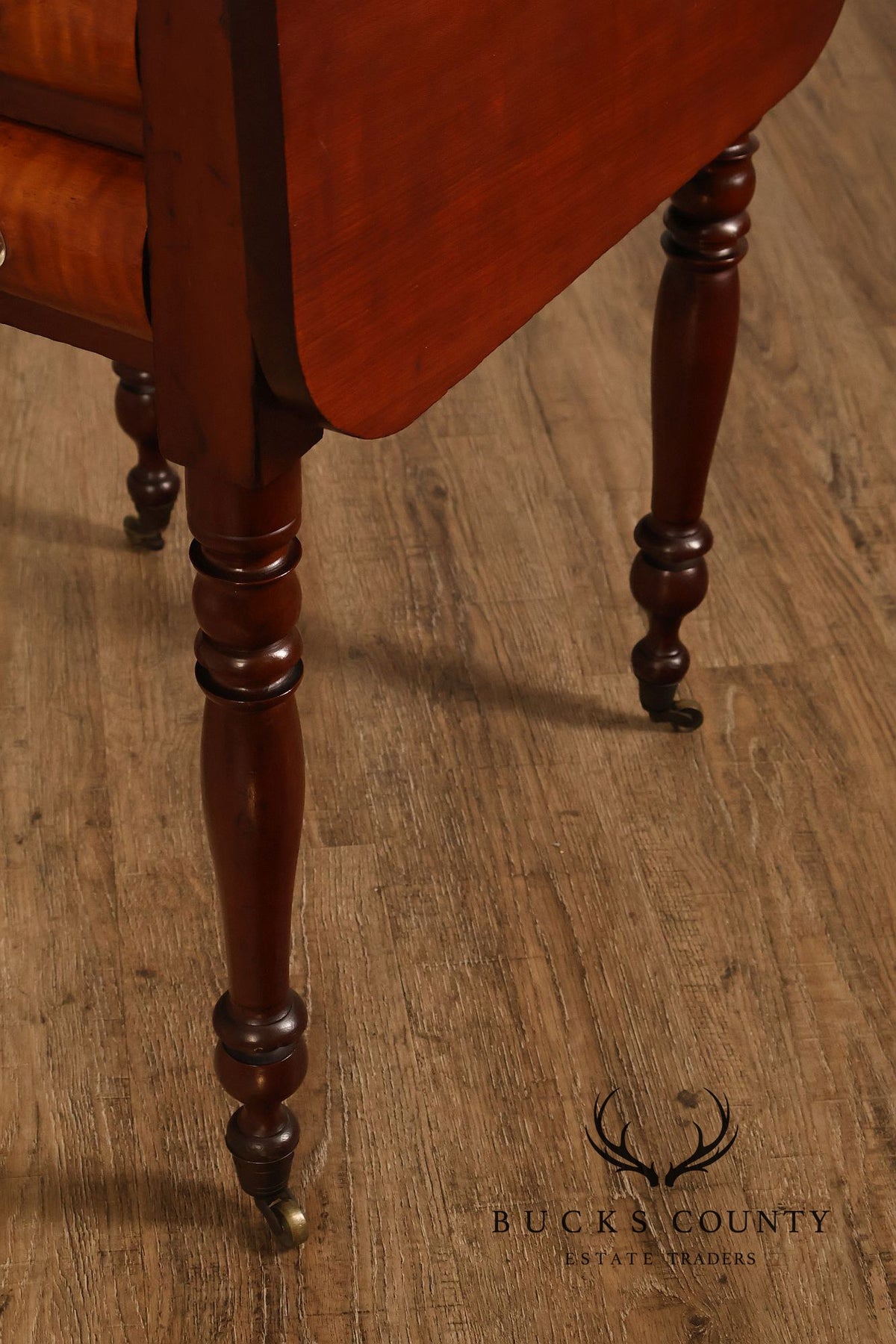 Antique American Sheraton Style Cherry And Tiger Maple Drop Leaf Work Table