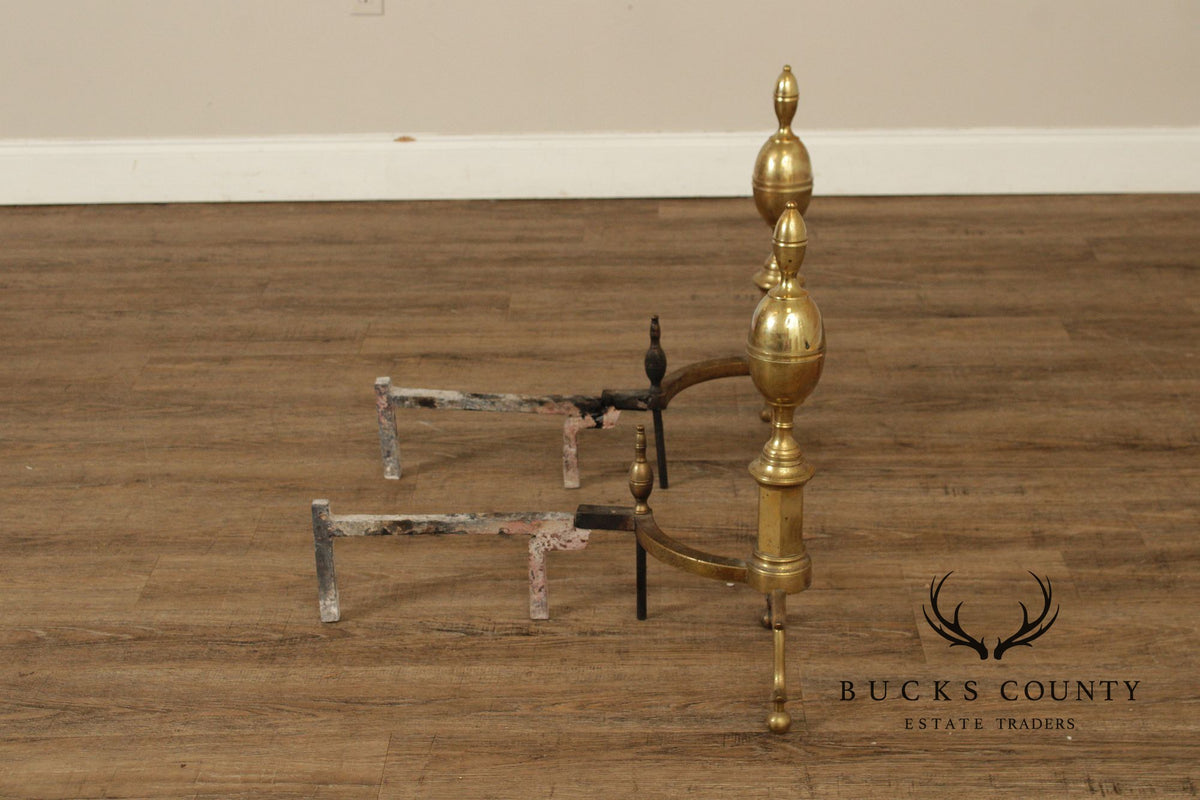 Vintage Federal Style Pair of Brass Andirons