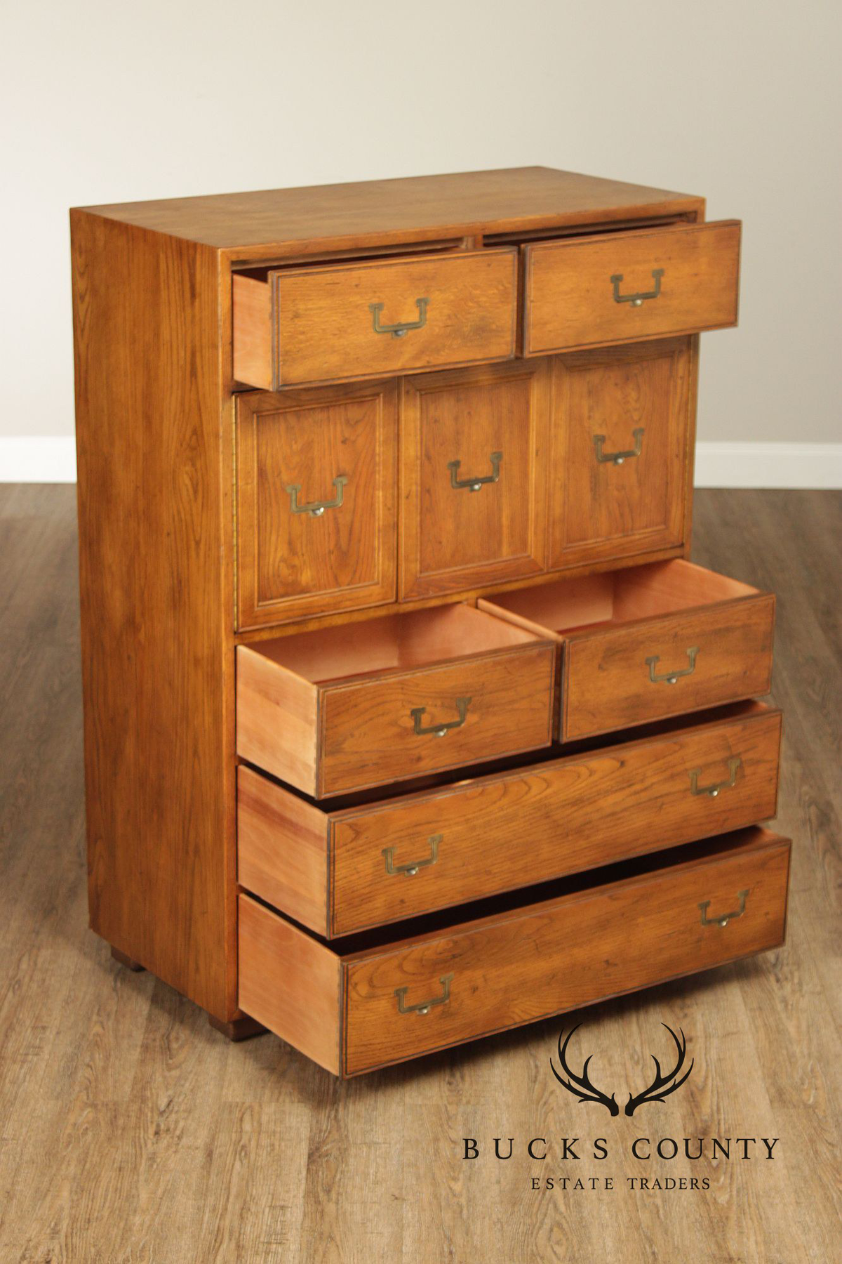 Henredon Artefacts Campaign Style Oak Tall Chest