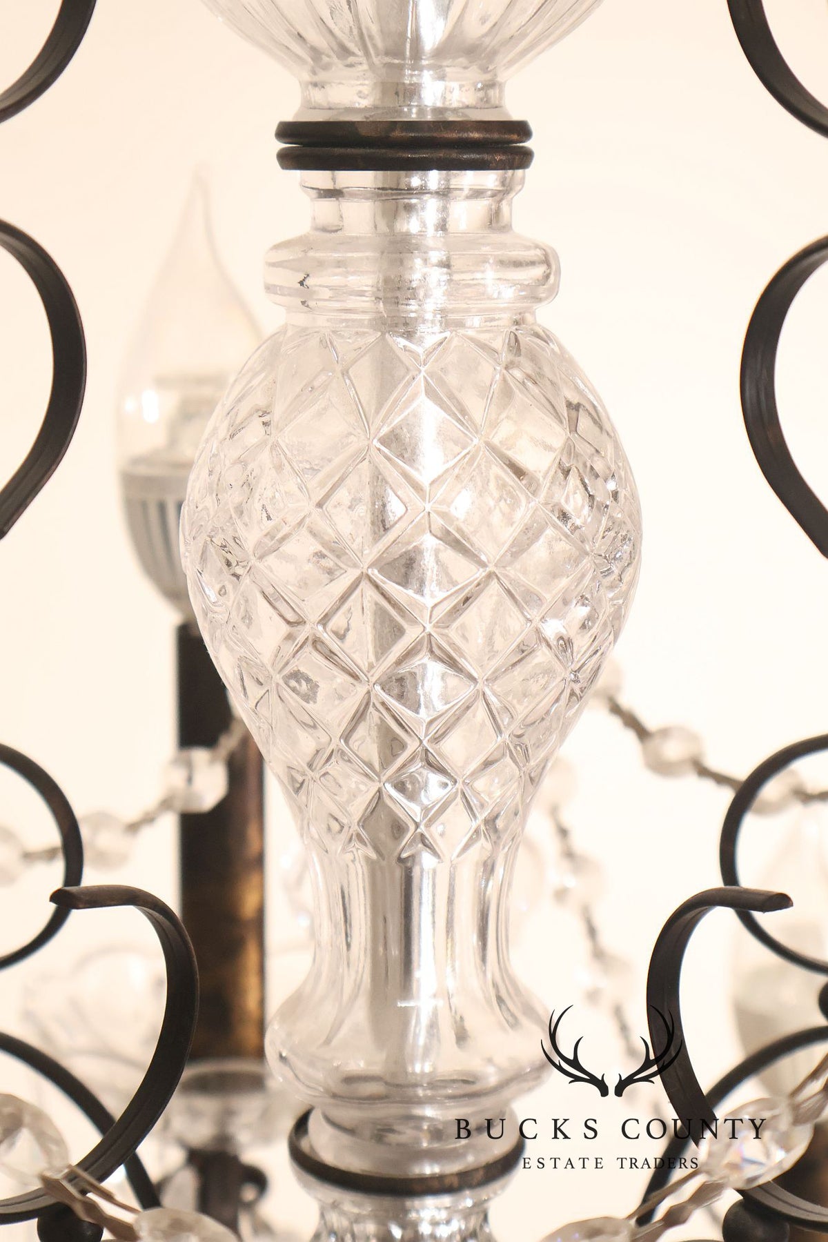 Large Twenty-Light Crystal And Wrought Iron 55" Chandelier