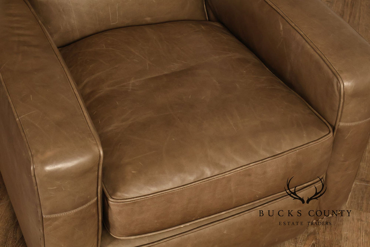 Restoration Hardware Pair Of Leather Swivel Club Chairs