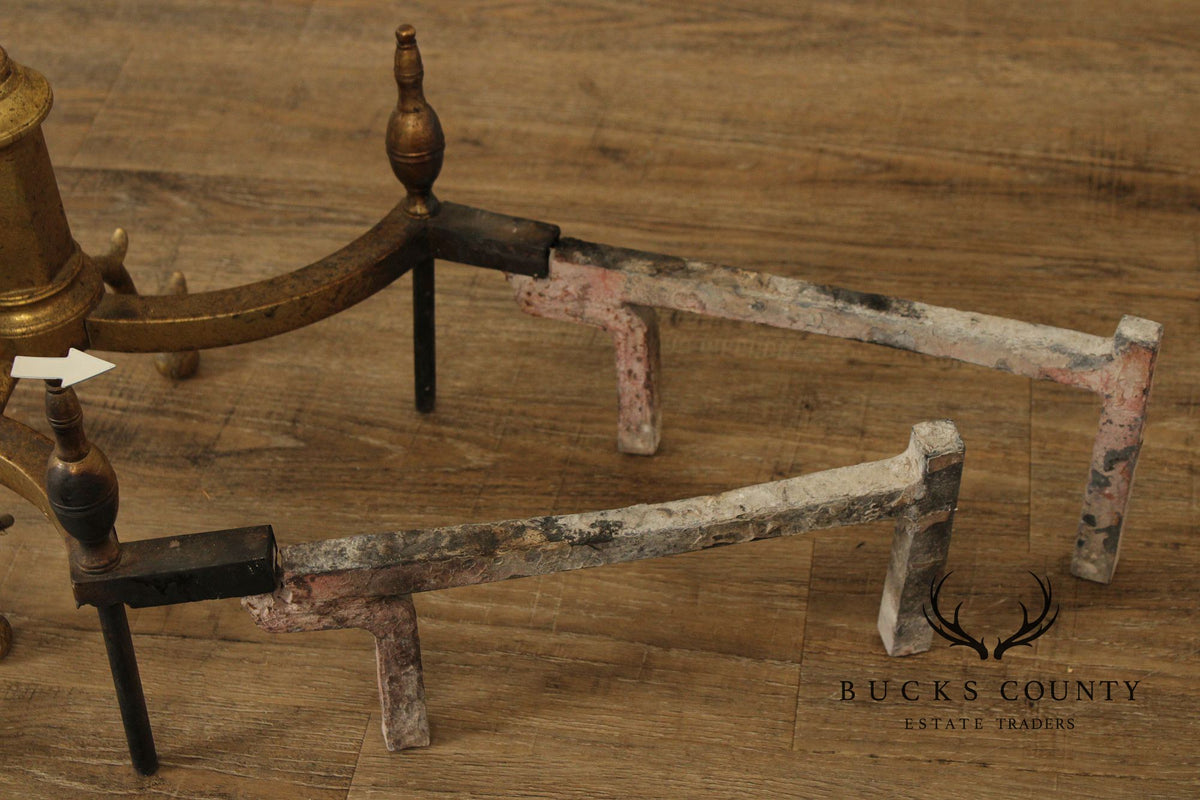 Vintage Federal Style Pair of Brass Andirons