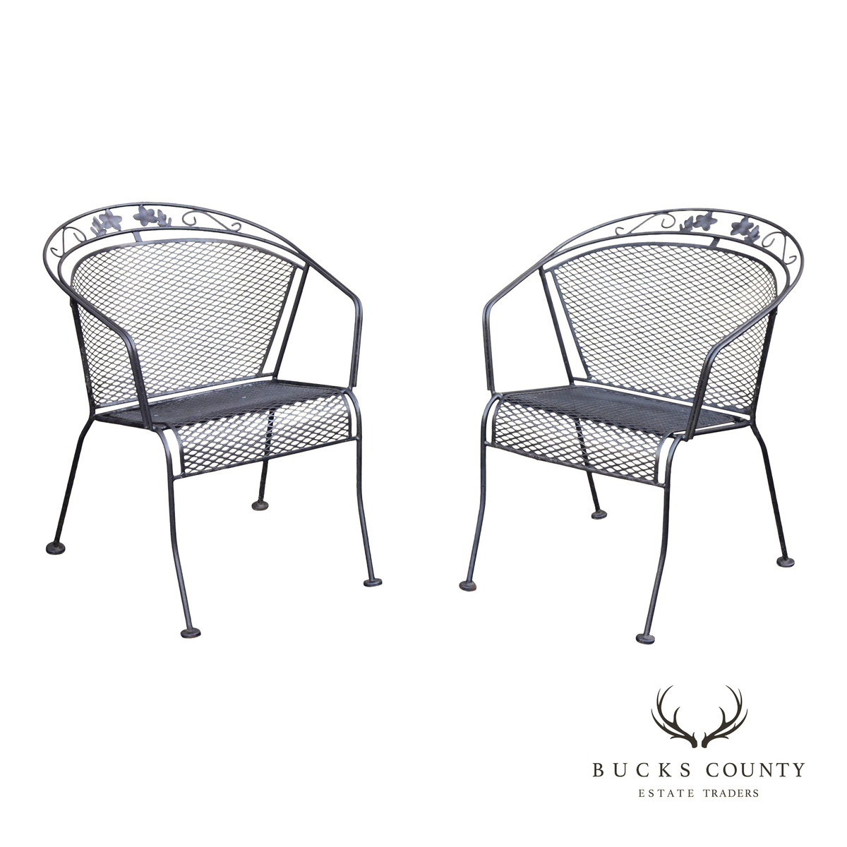 Vintage Wrought Iron Pair Of Patio Armchairs Chairs