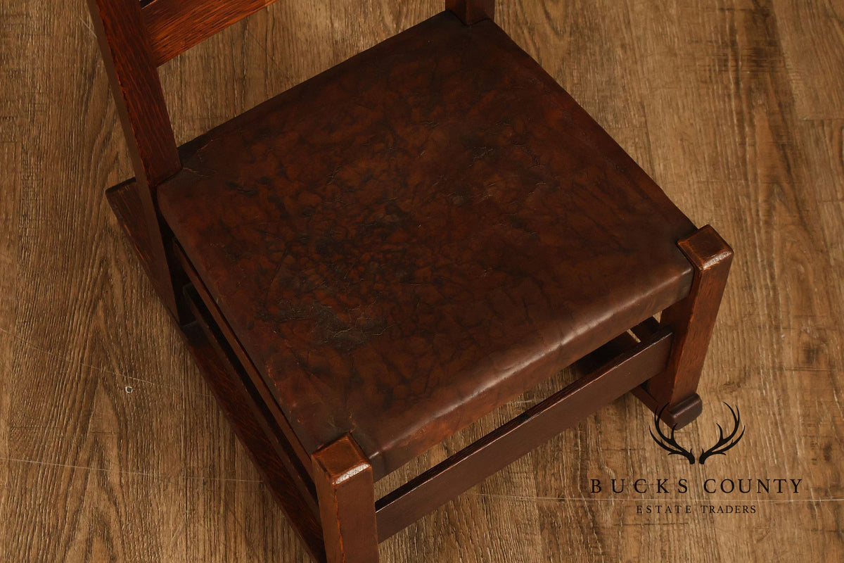 Antique Gustav Stickley Arts And Crafts Oak Child's Chair And Rocker