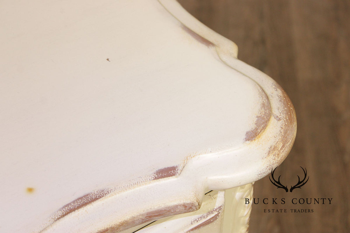 Lane French Provincial Style Pair of Distressed Cream Painted Nightstands