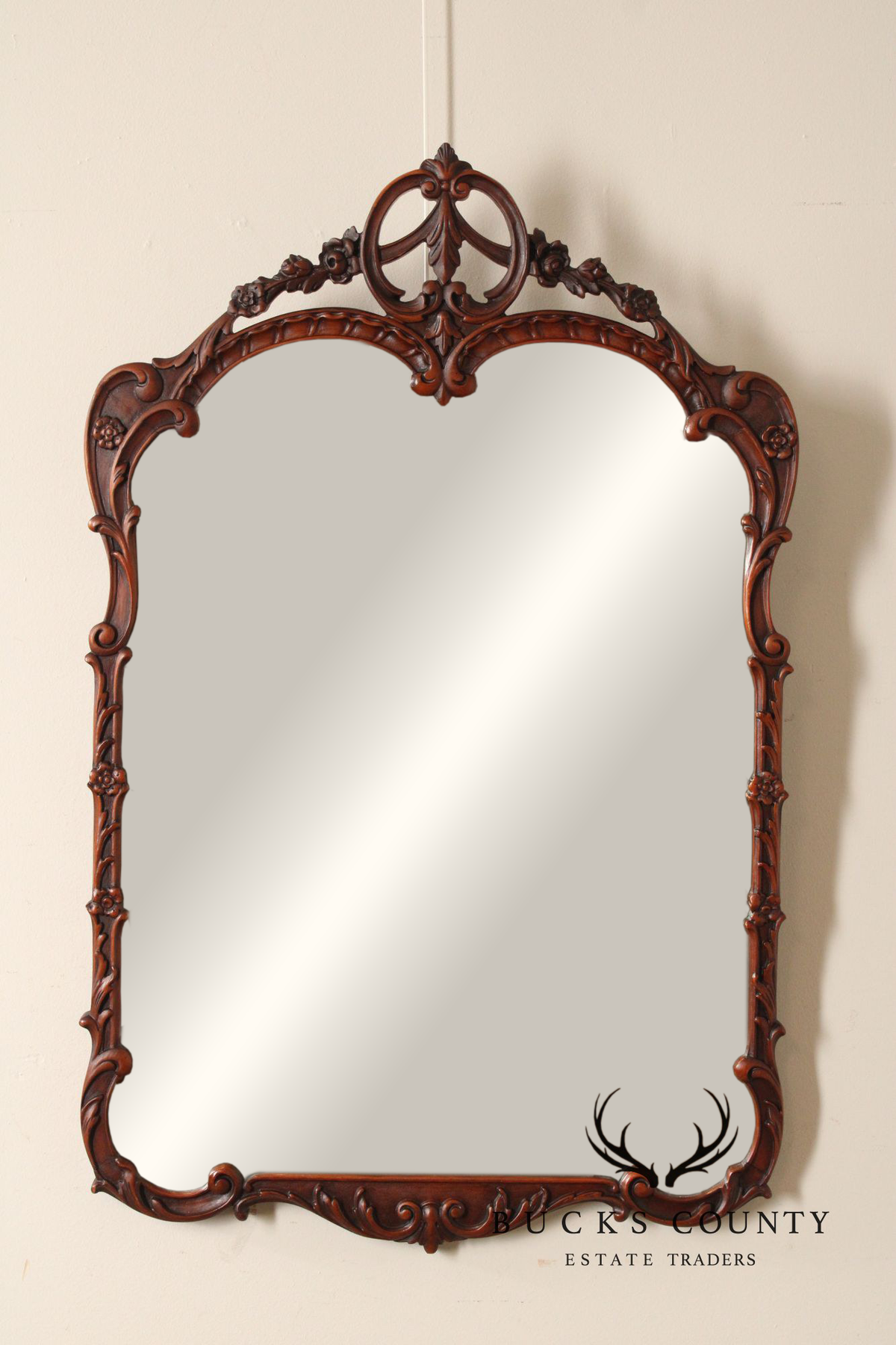 1940's Vintage French Style Carved Mahogany Wall Mirror