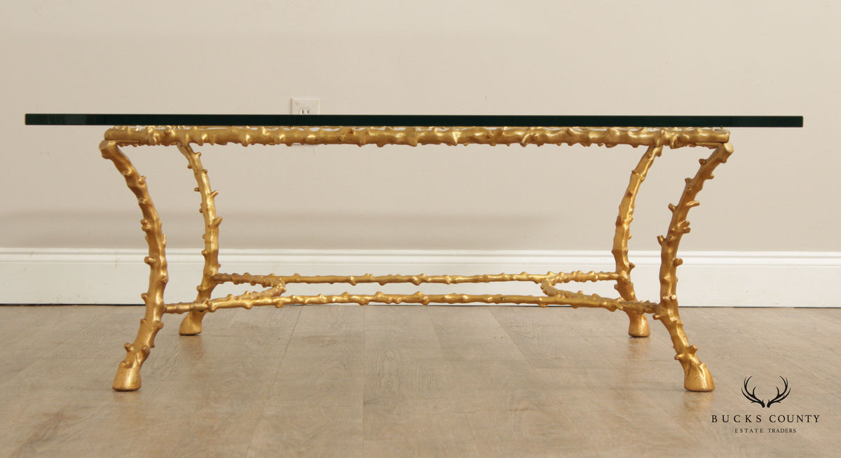 Italian Hollywood Regency Gilt Bronze Glass Top Coffee Table