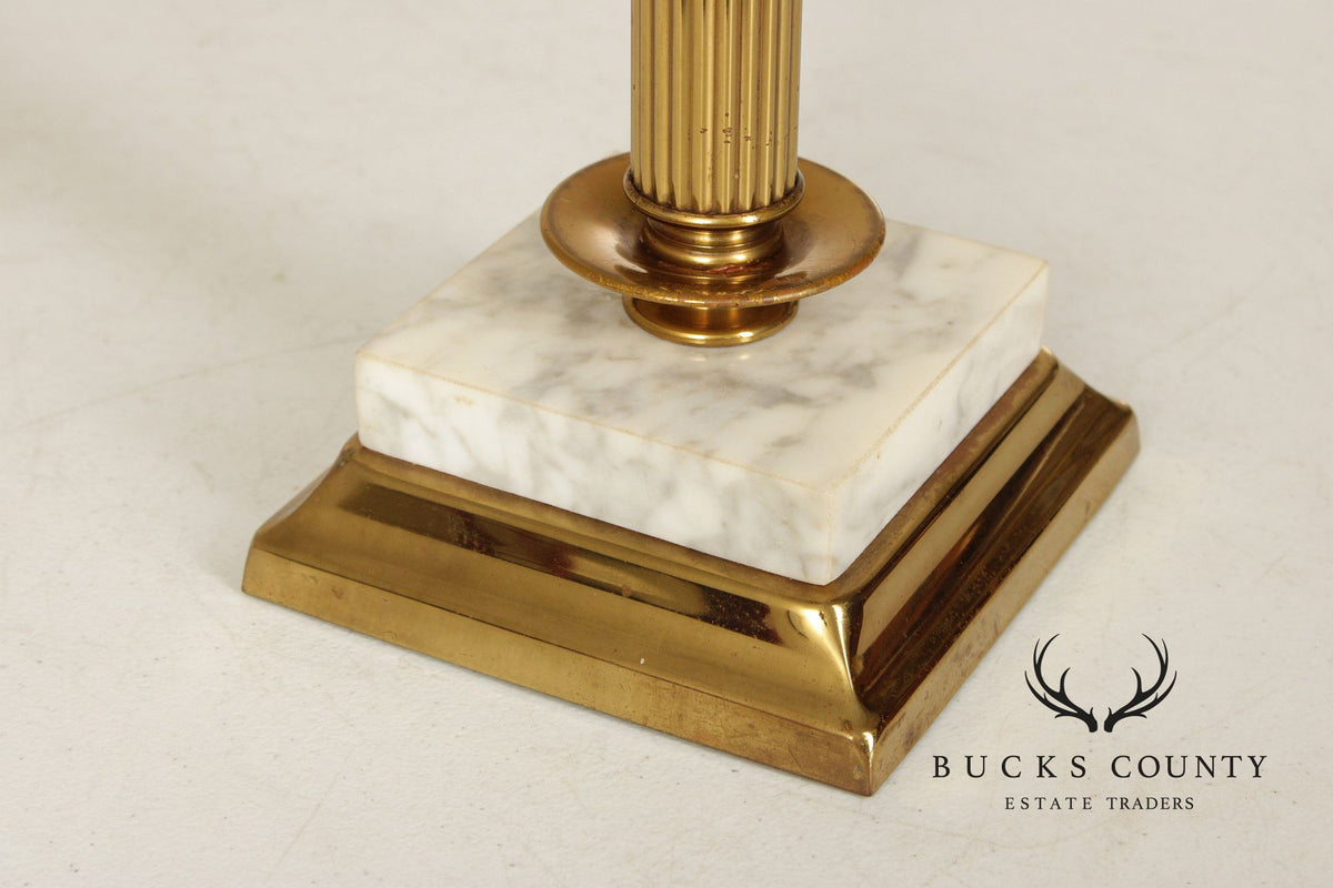 Classical Style Vintage Pair of Brass and Marble Candelabra
