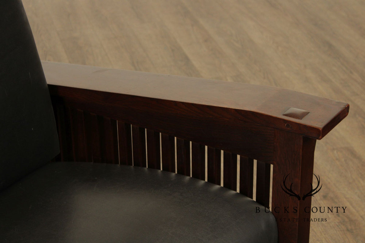 Stickley Mission Collection Oak and Leather Spindle Morris Chair