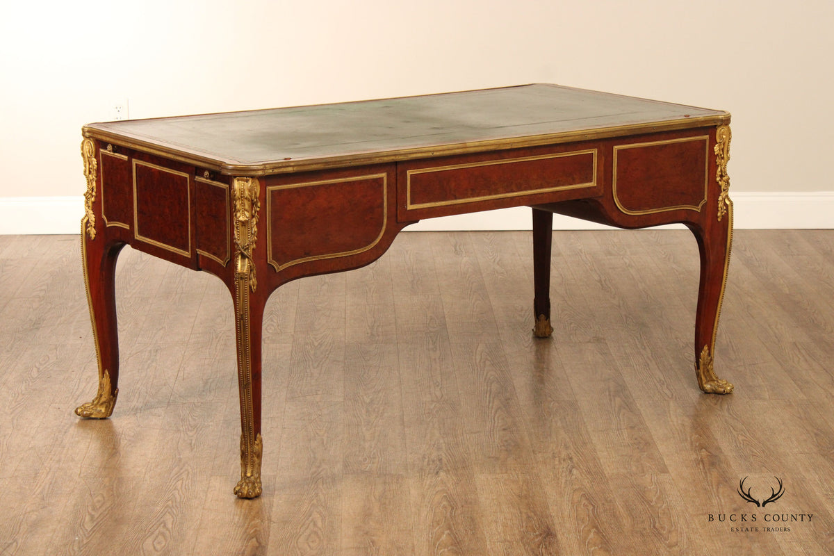 French Louis XV Style Leather Top Bureau Plat Writing Desk