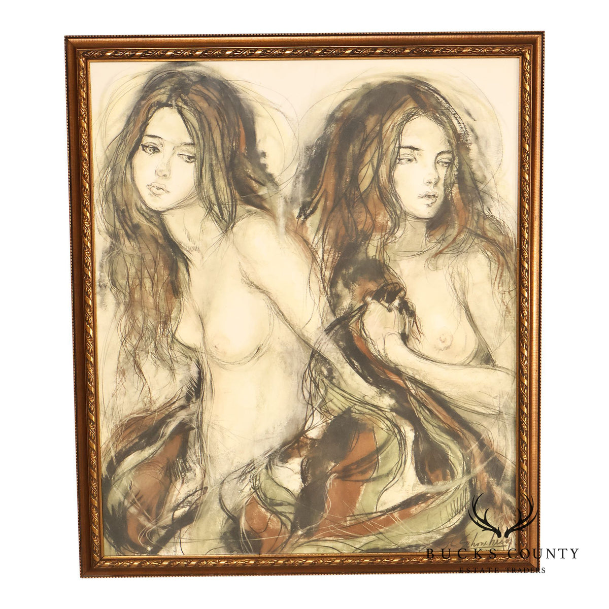Sheldon C. Schoneberg Mixed Media Drawing, Nude Study