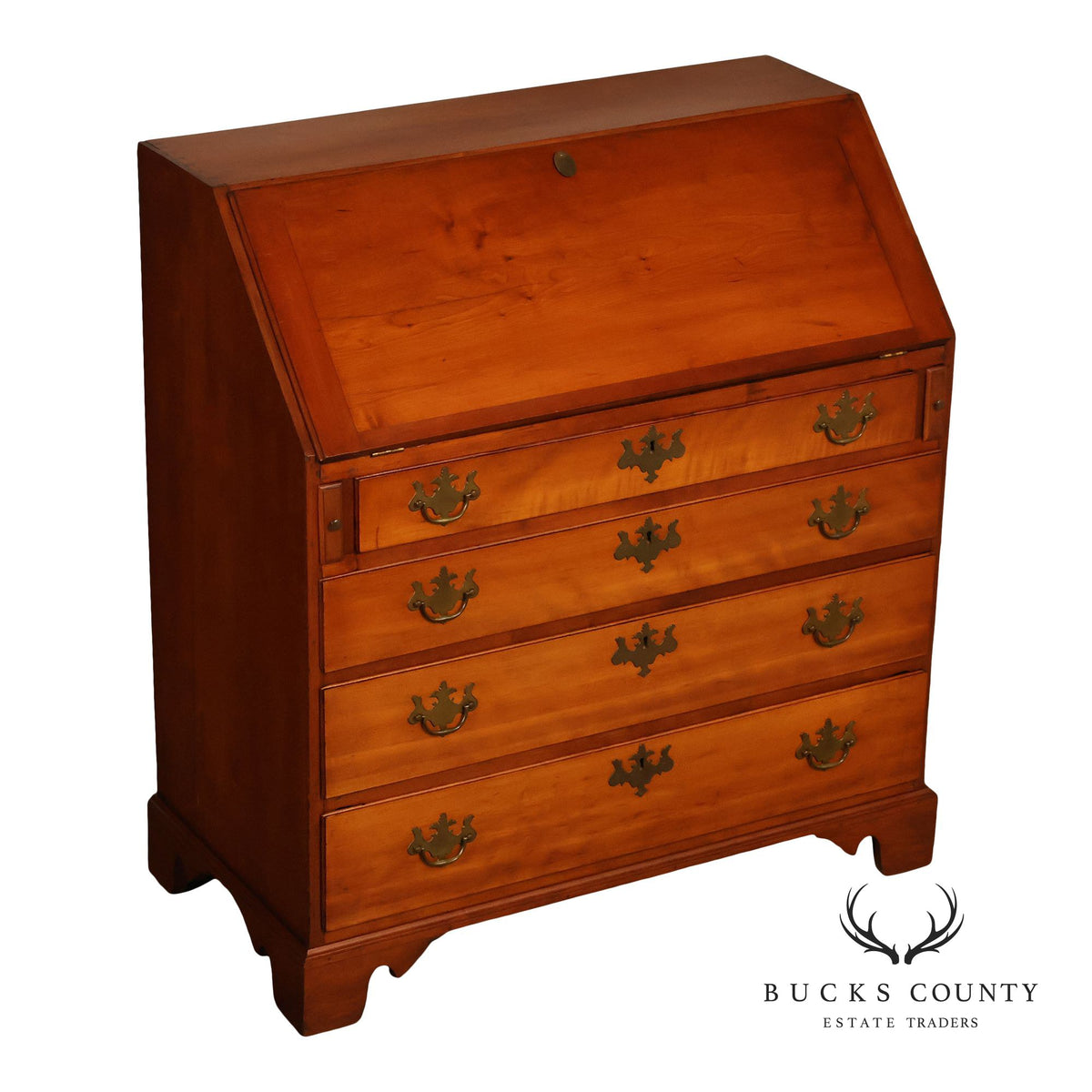 Antique Traditional Cherry Slant-Front Secretary Desk With Secret Compartments