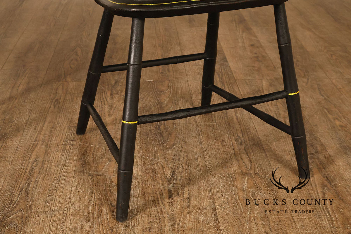 Vintage Stenciled Black Windsor Style Set Of Eight Dining Chairs