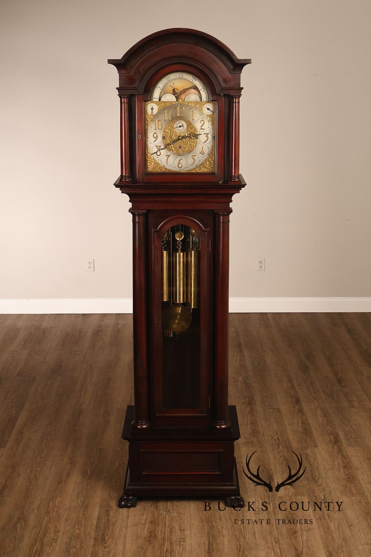 Baily Banks and Biddle  Antique Mahogany 9 Tube Grandfather Clock