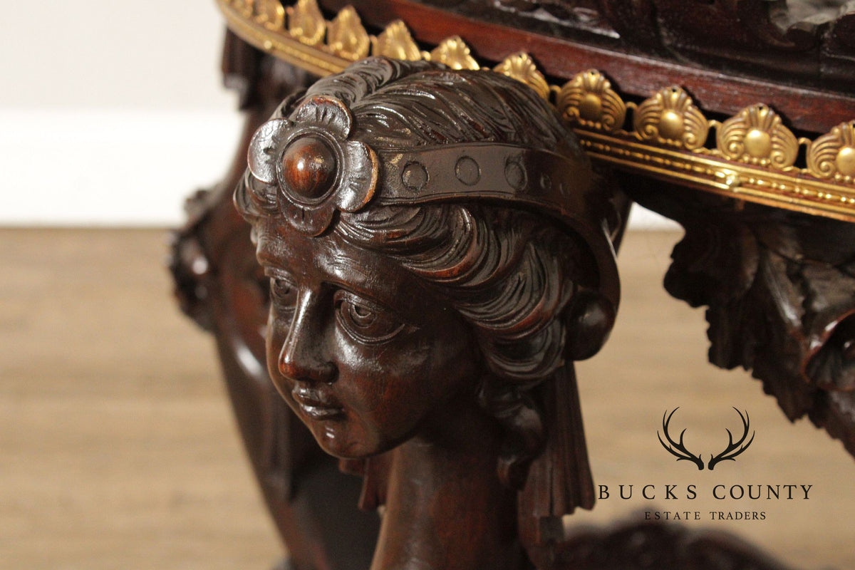 Antique Italian Renaissance Revival Carved Side Table