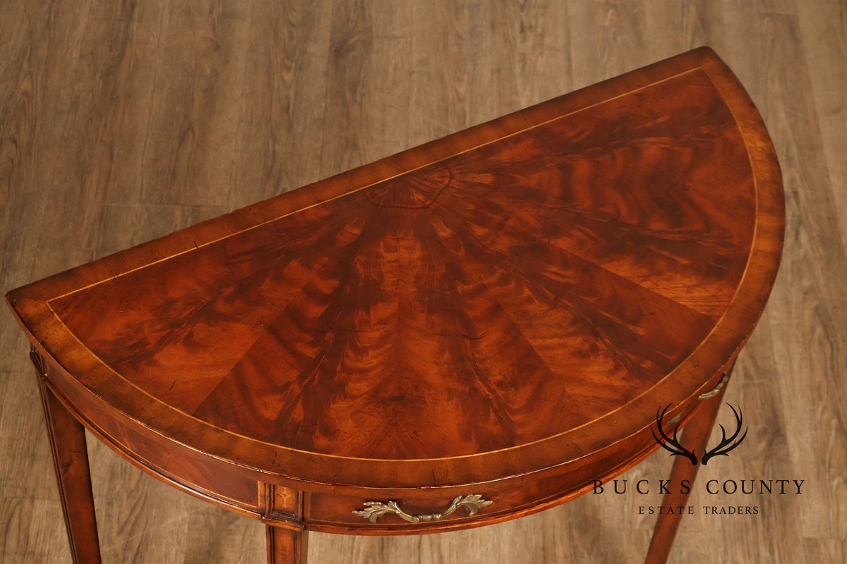 Jonathan Charles Inlaid Mahogany Demilune Console Table