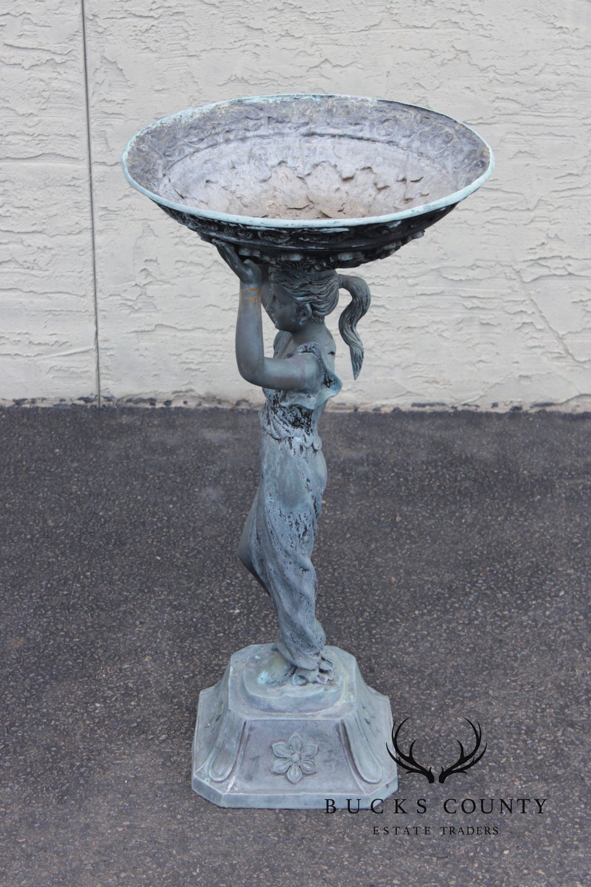 Classical Style Figural Bronze Garden Birdbath