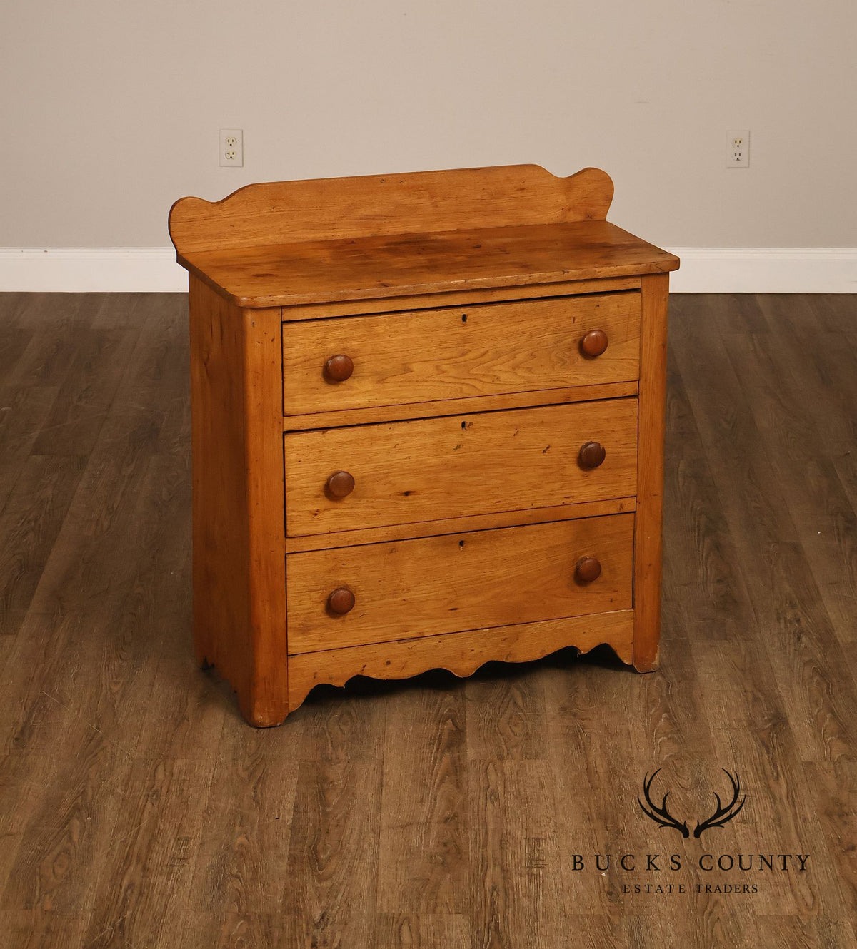 Antique Primitive Country Pine Three-Drawer Chest