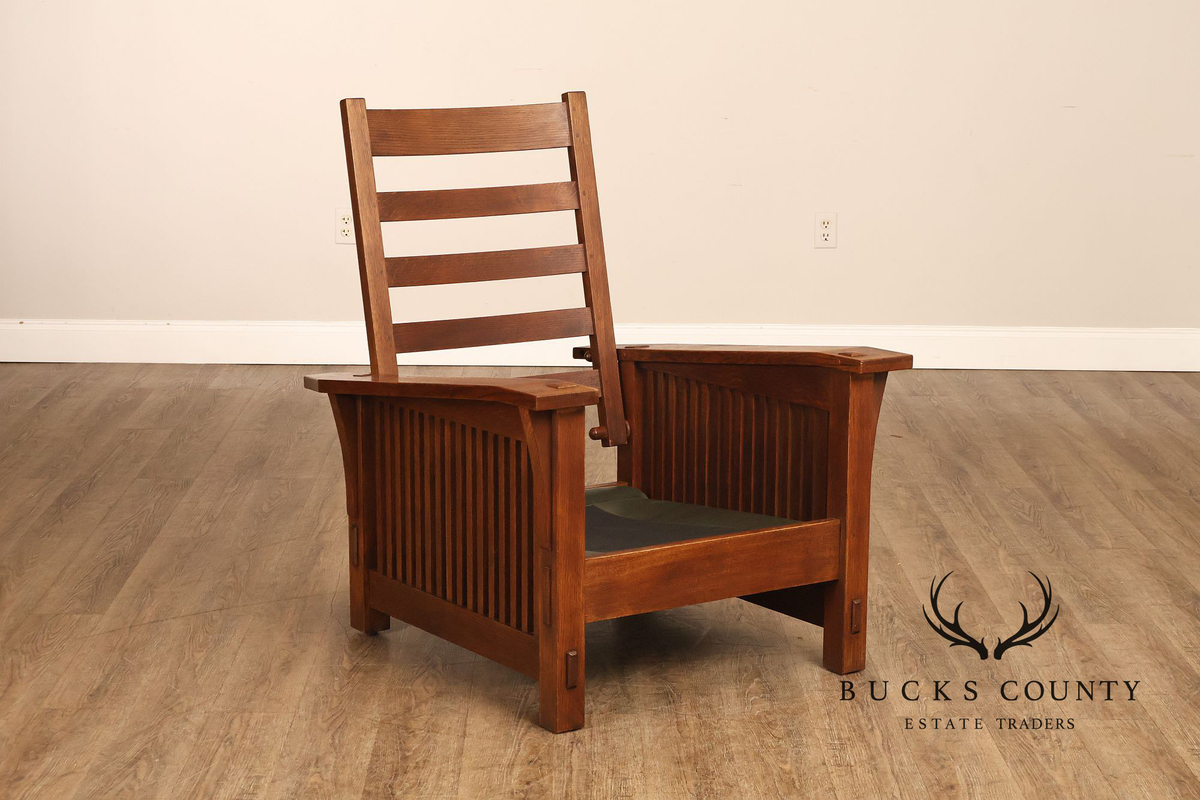 Stickley Mission Collection Oak Bent Arm Morris Chair and Ottoman