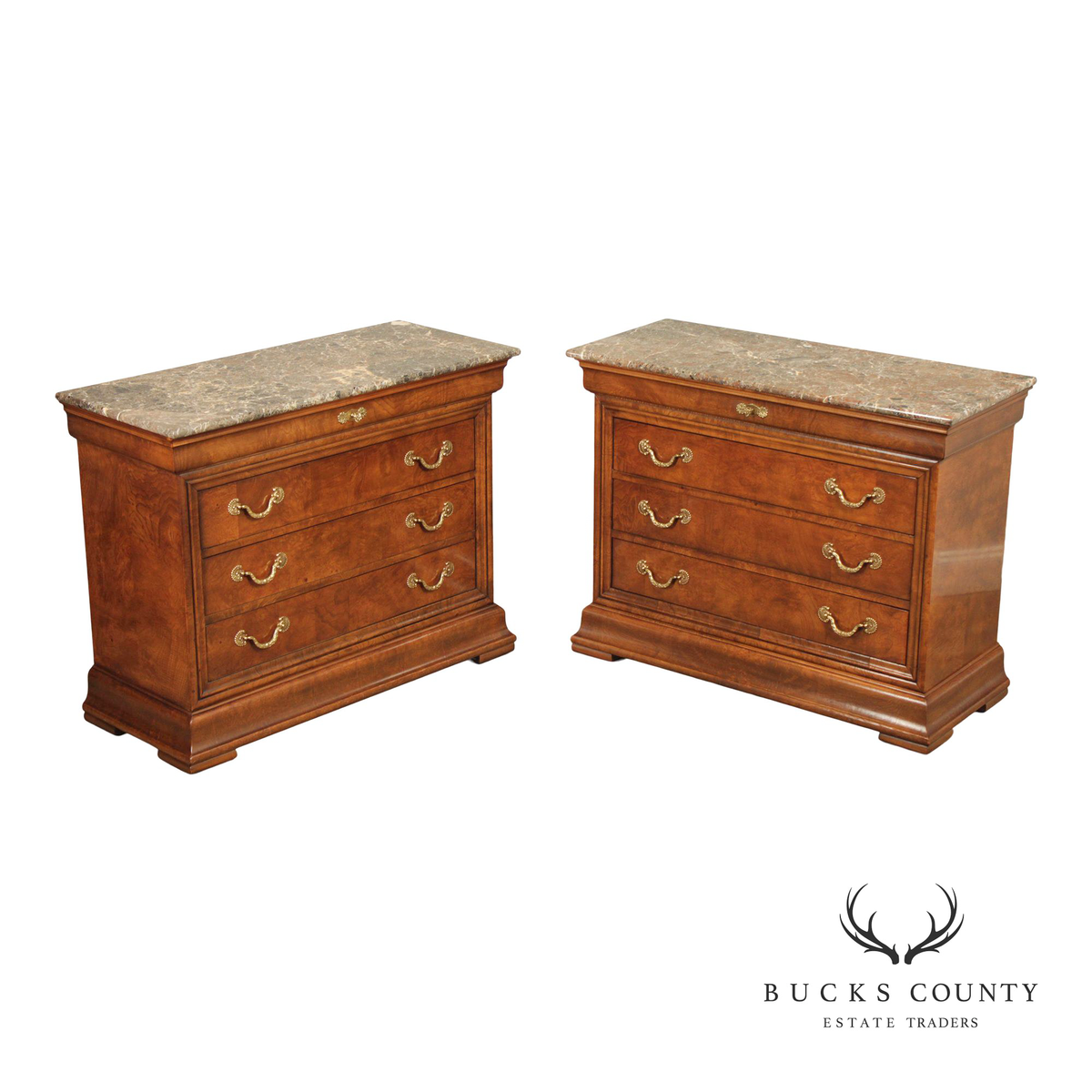Henredon 'Charles X' Pair of Marble Top Chests