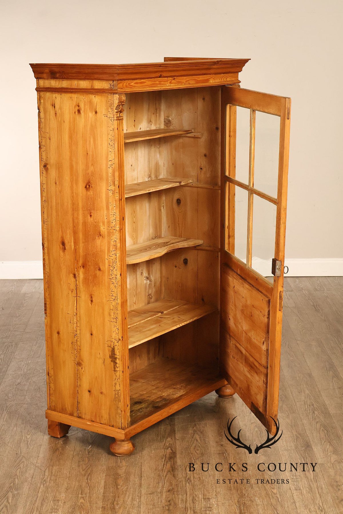 European Country Pine Glass Door Display Cabinet