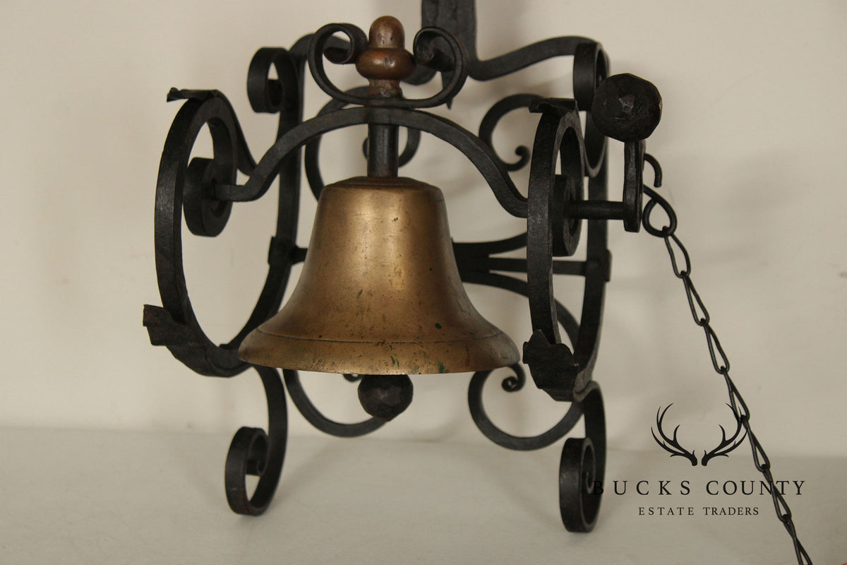 Antique Wrought Iron and Brass Wall-Mounted Bell
