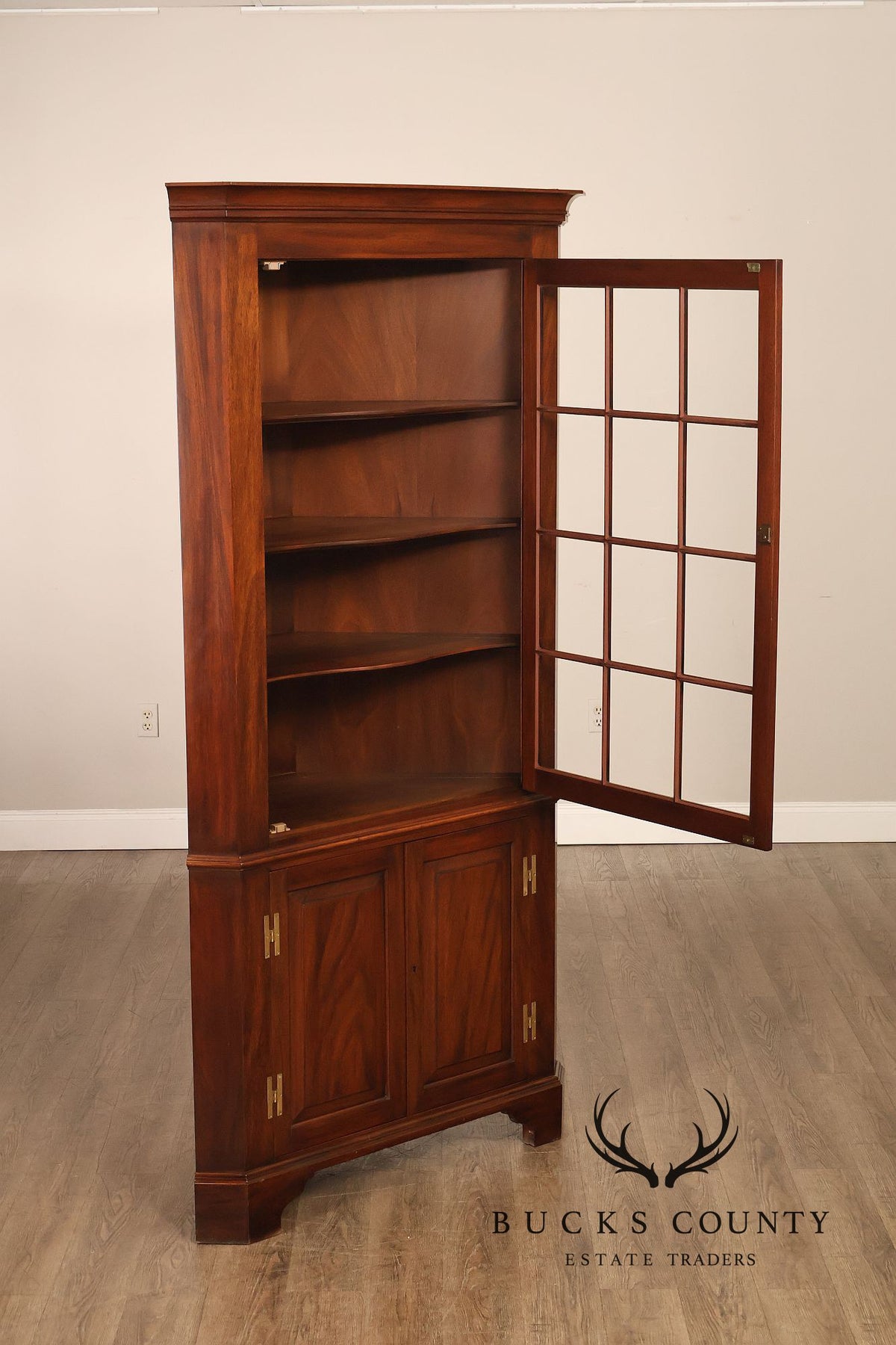 Henkel Harris Solid Mahogany Federal Style Corner Cabinet