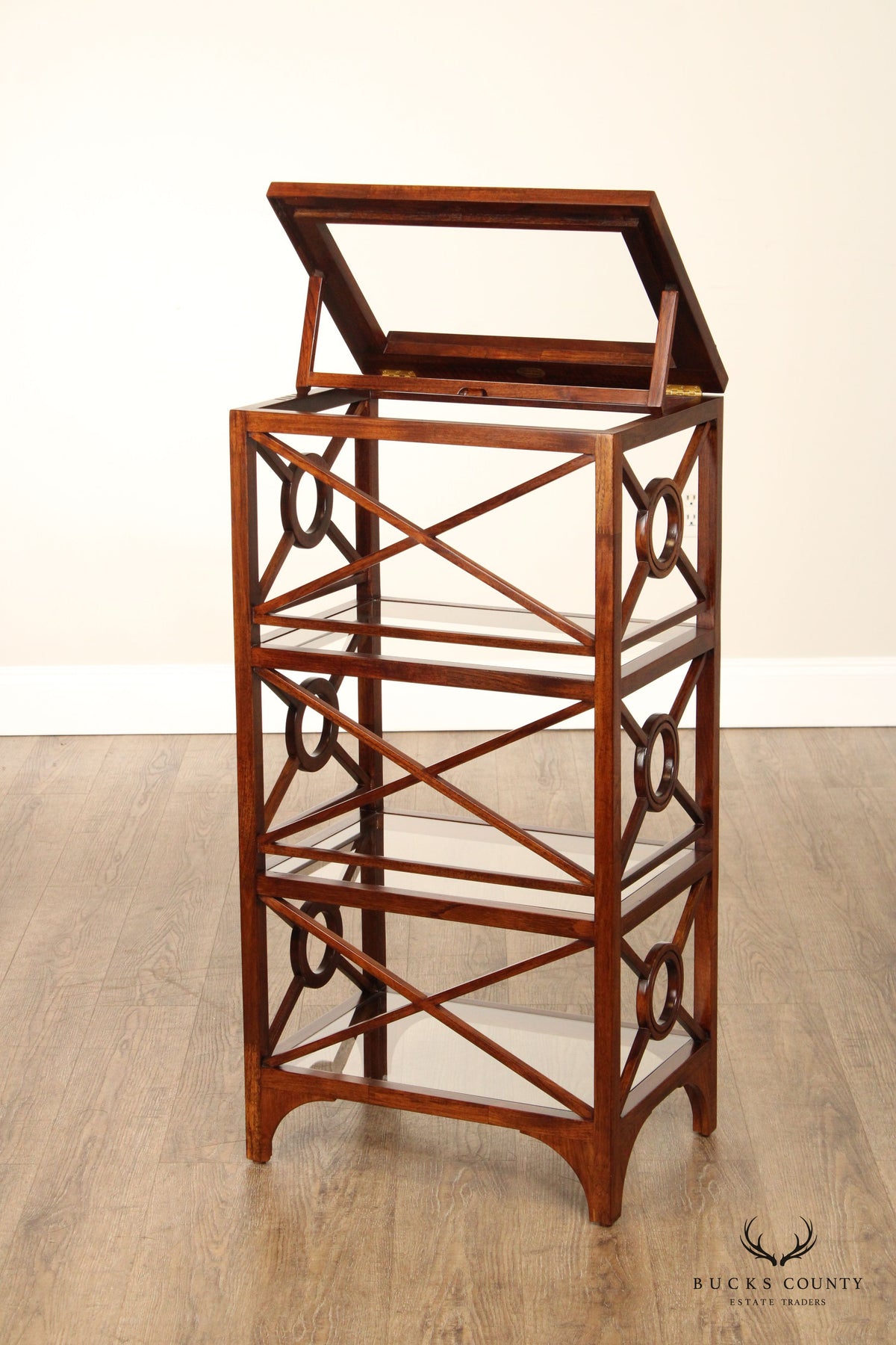 Selamat Designs Mahogany And Glass Shelf Etagere