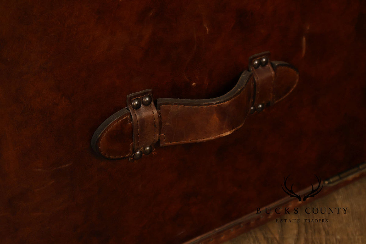 Restoration Hardware Leather Campaign-Style Storage Trunk With Drawers