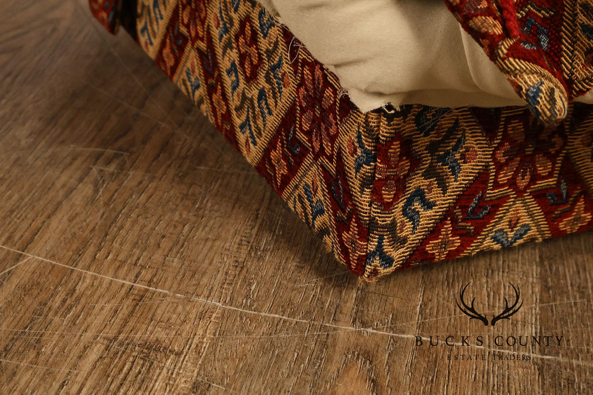 Pair of Tufted Upholstered Tassel Fringe Footstools Ottomans
