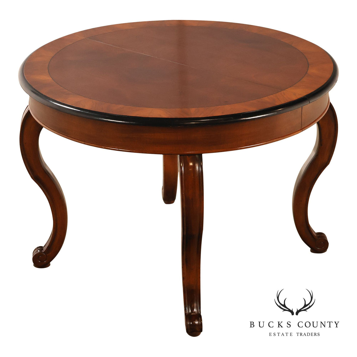 Traditional Round Mahogany Dining Table With Leaf And Banded Top