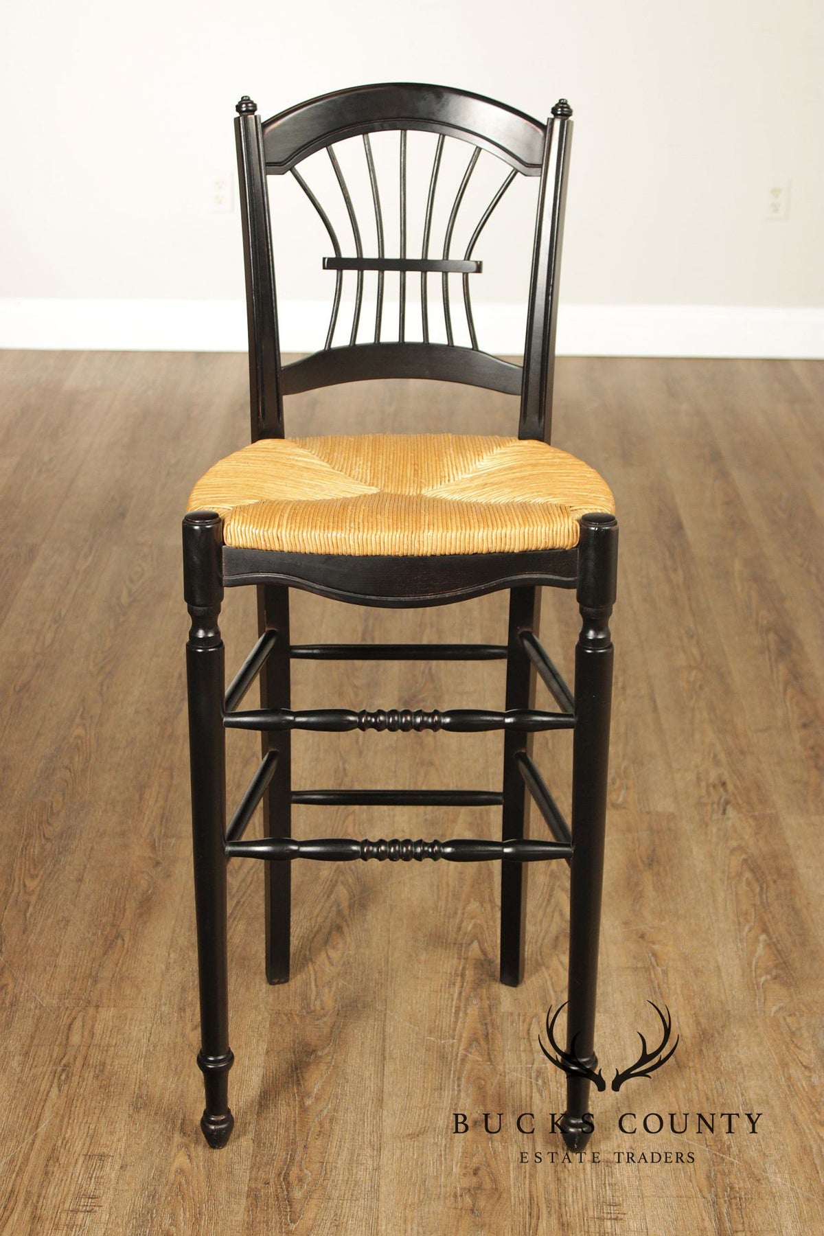 Lillian August Farmhouse Style Pair of Ebonized Counter Stools