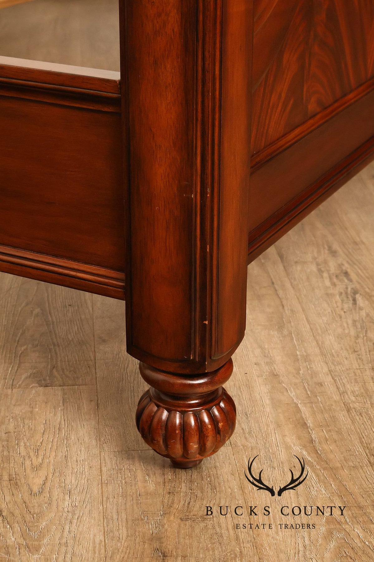 King Size Mahogany Flame Veneer Carved Bed Frame