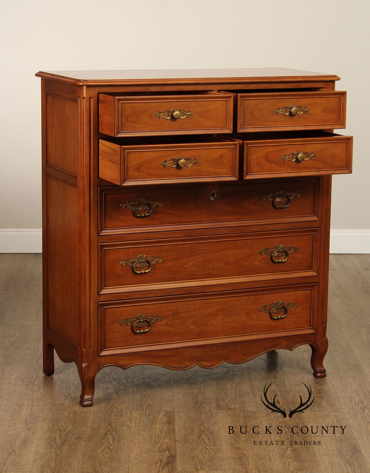 Kindel French Provincial Style Fruitwood Tall Chest