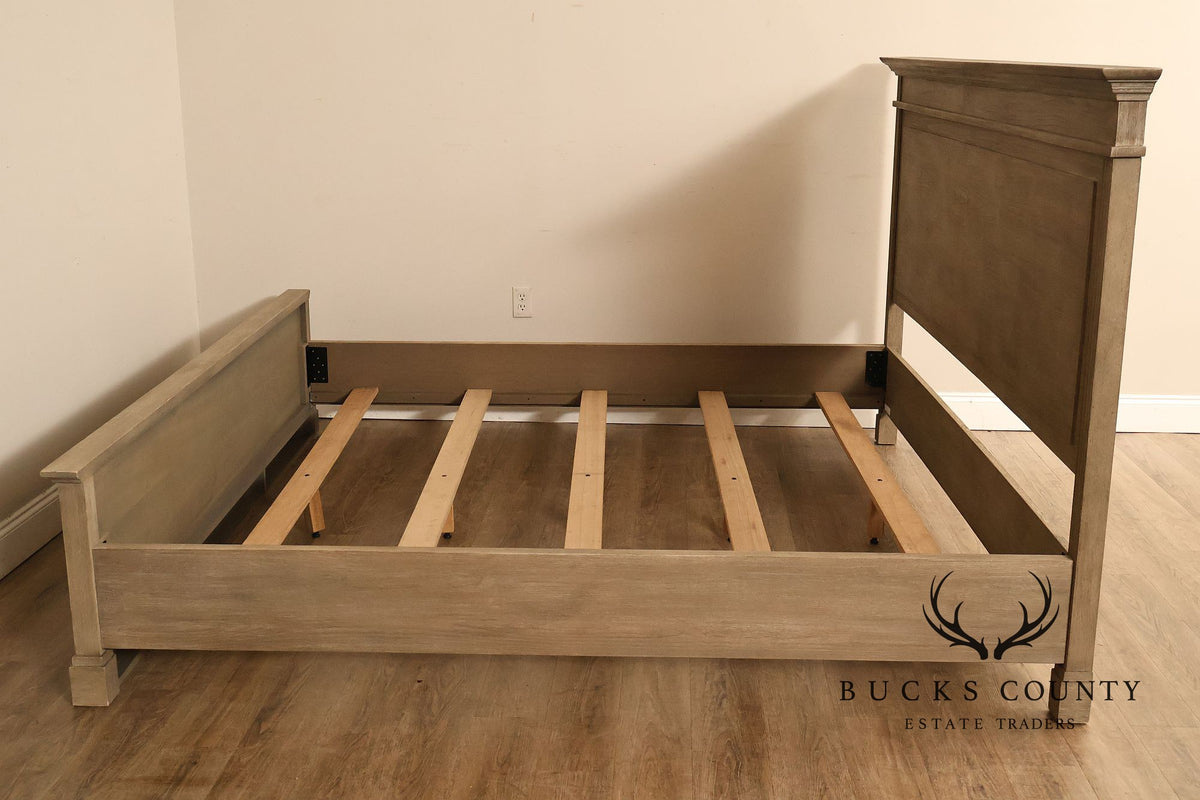 Natural Rustic Gray Finished King Size Country Style Panel Bed Frame