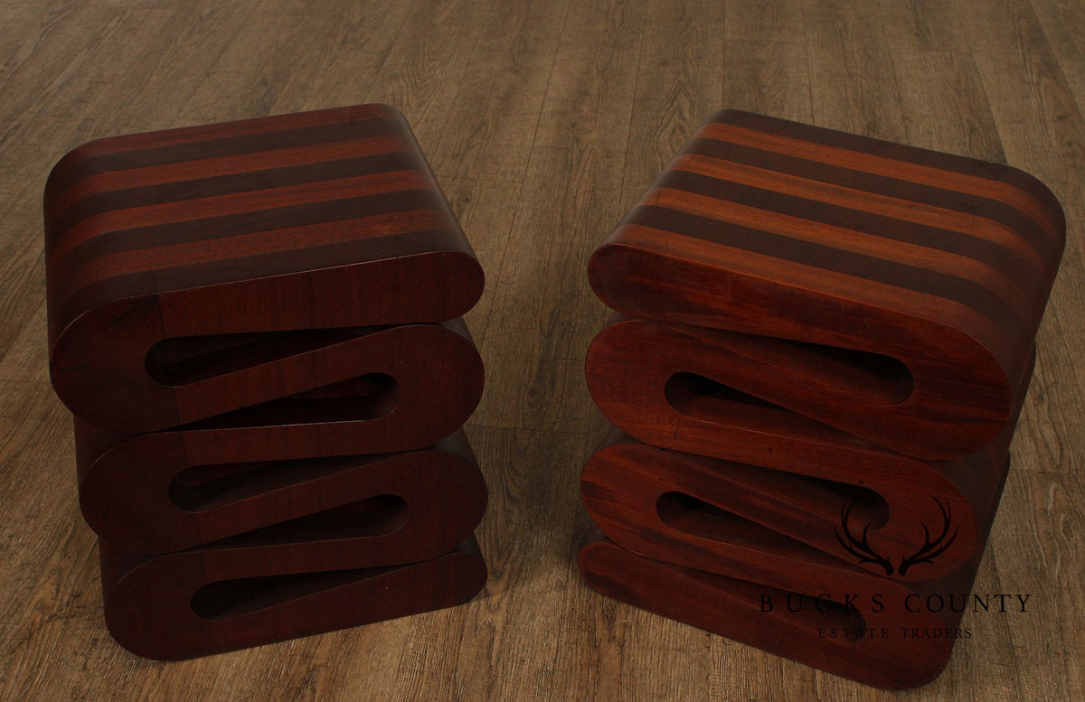 Pair Of Contemporary Sculptural Snake Form Wood End Tables