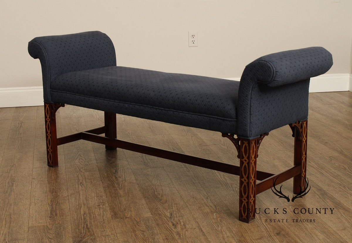 Chinese Chippendale Mahogany Fretwork Window Bench