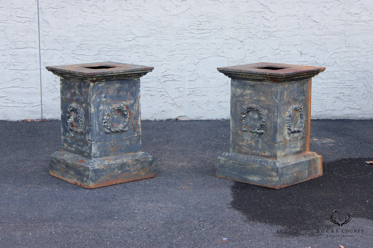 VINTAGE CLASSICAL STYLE PAIR CAST IRON GARDEN PEDESTALS