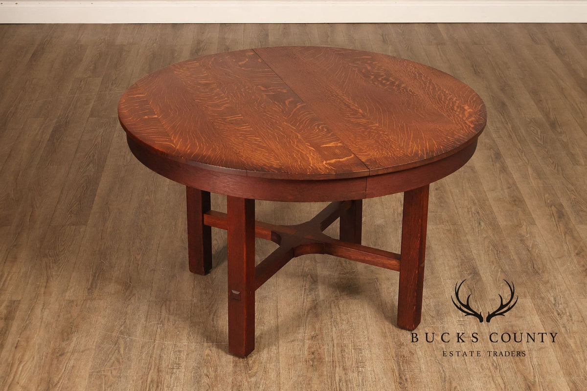 Antique L&JG Stickley Round Extendable Mission Oak Dining Table