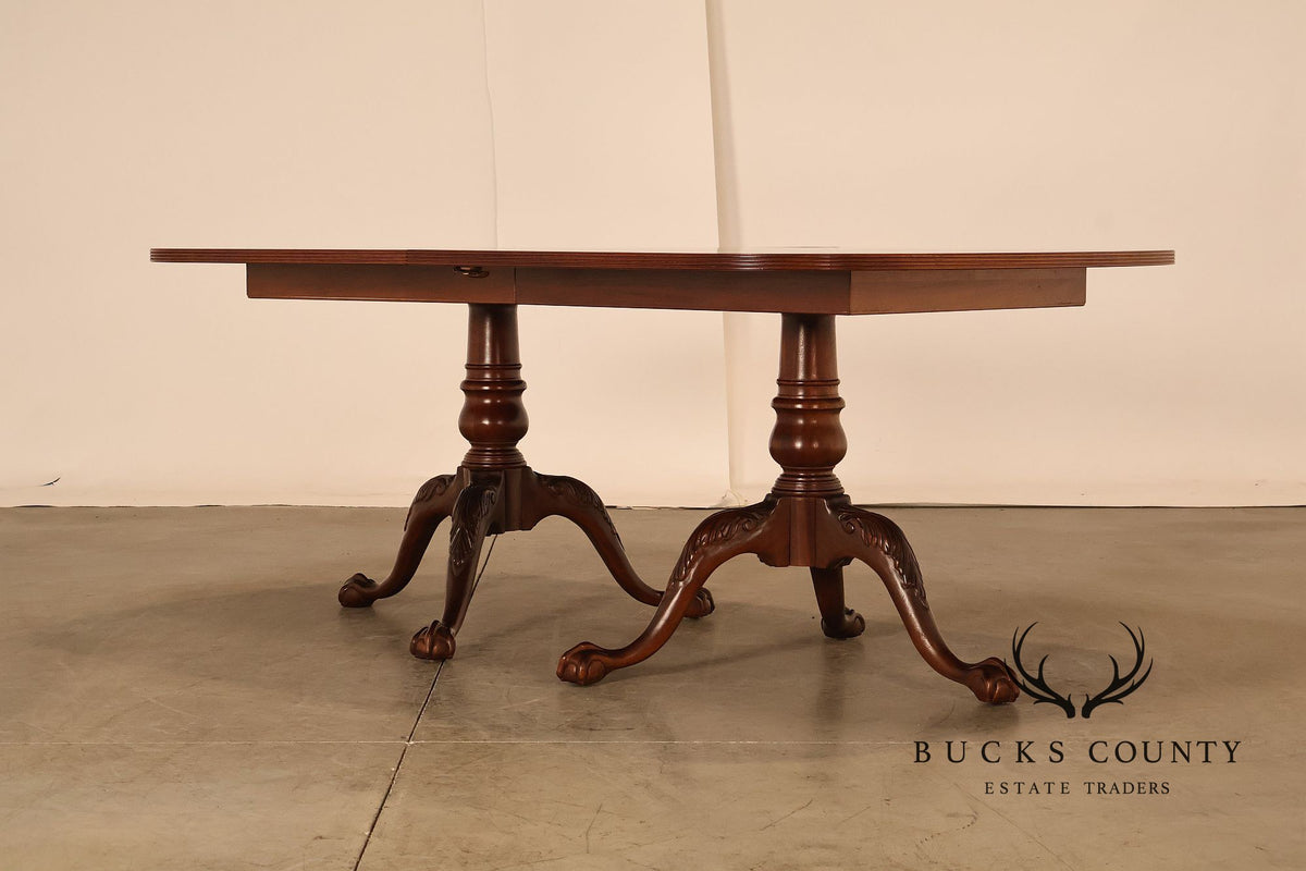 Ethan Allen Georgian Style Double Pedestal Mahogany Dining Table