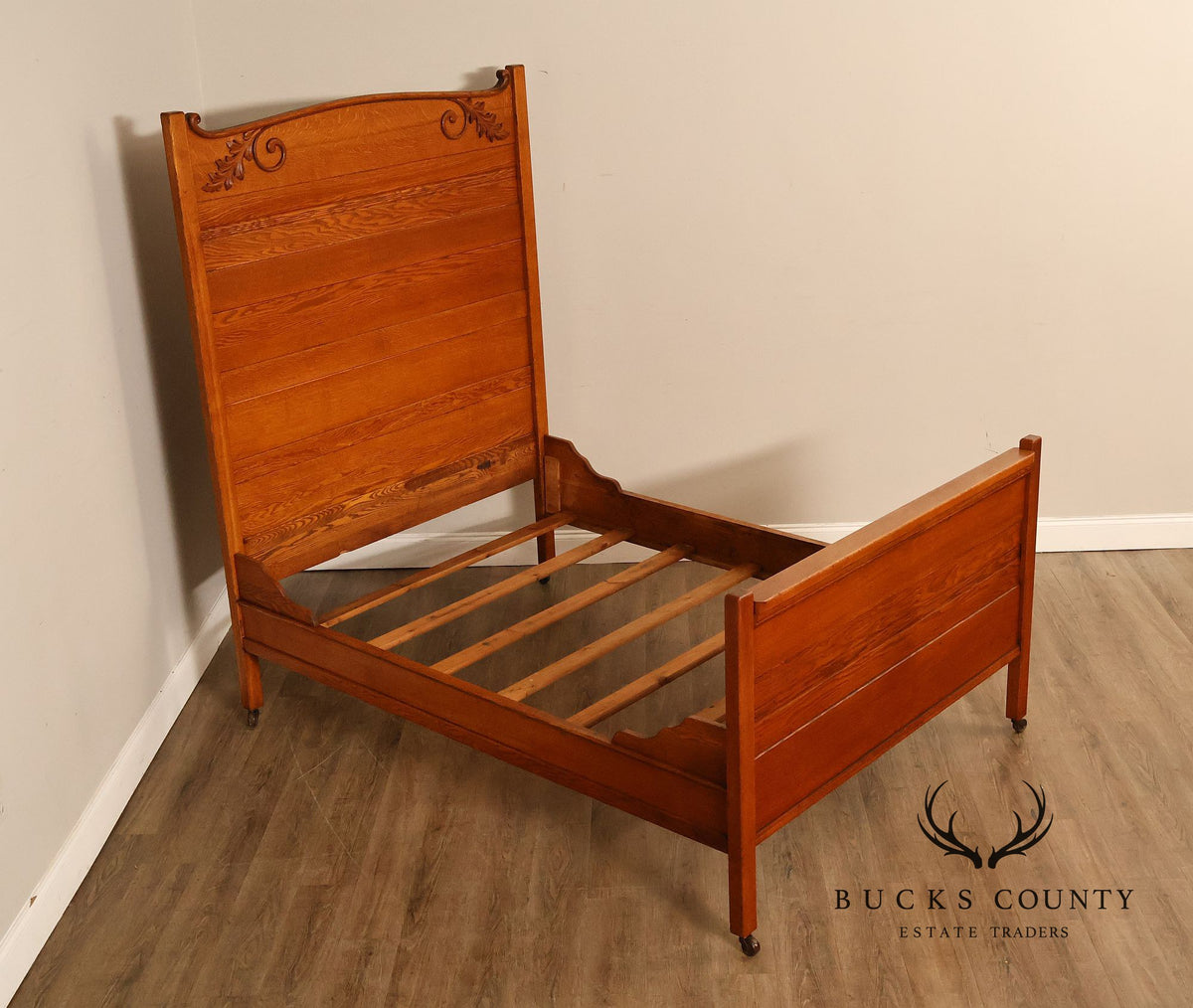 Antique American Victorian Oak Full Size  High Back Bed