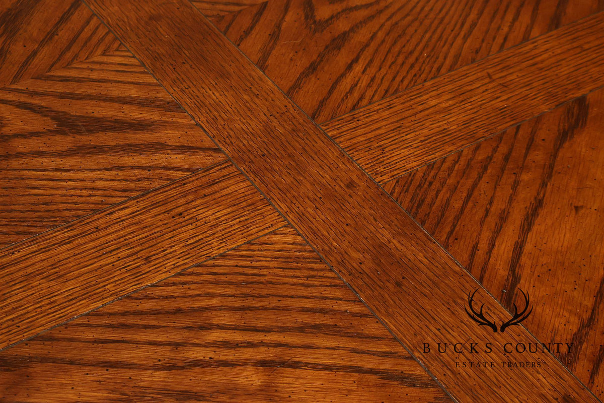 Century French Country Oak Parquet Top Expandable Dining Table With 2 Leaves