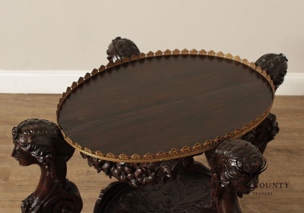 Antique Italian Renaissance Revival Carved Side Table