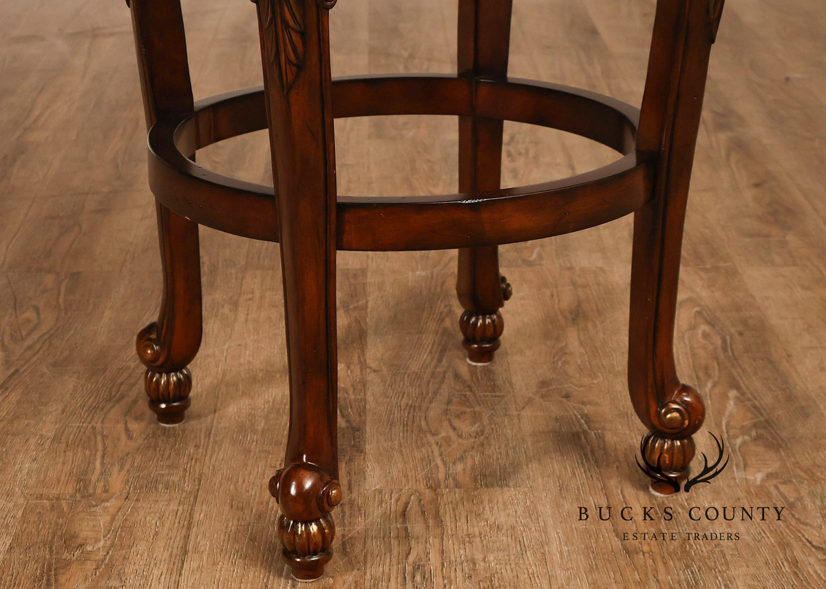 Quality Set Of Four  Carved Mahogany Swivel Bar Stools